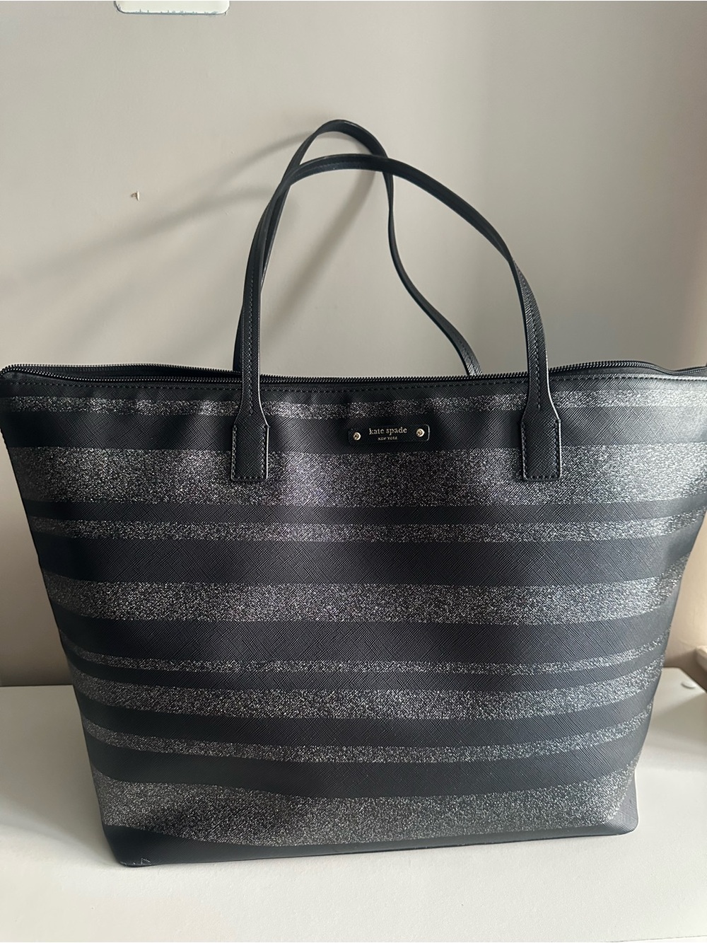 kate spade Black Glitter Stripe Tote